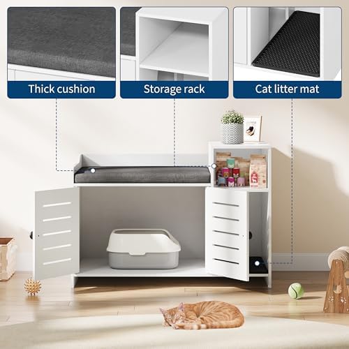 Jojoka Tall Cat Litter Box Enclosure, 33.8" Wood Hidden Litter Box Cabinet - Image 5