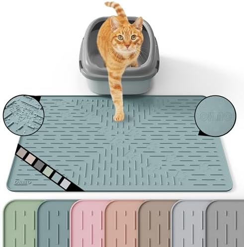 OHMO Cat Litter Mat, 23.5x16 Silicone Trapping Mat Light Blue by OHMO