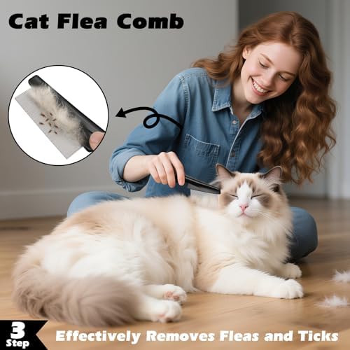 3PCS Cat Grooming Supplies, Cat Brush & Nail Clipper/Trimmer & Flea Comb - Image 5