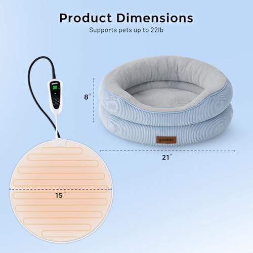 ZOMISlA Heated Cat Bed for Indoor Cats, 25 Timer & 11 Temp Adjustable Khaki - Image 3