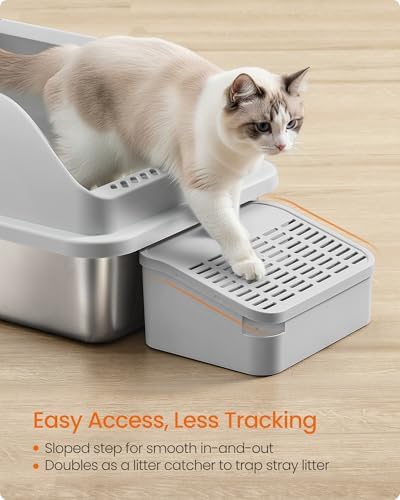 Feandrea 1 Pack Stainless Steel Cat Litter Box, - Image 5