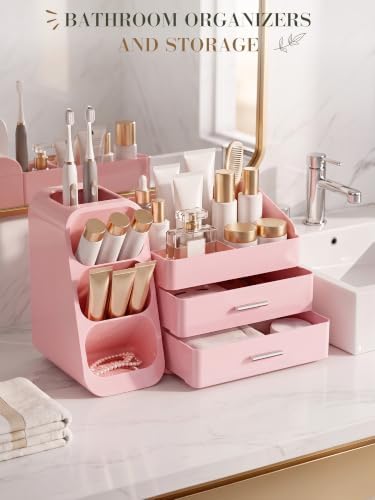 Pink Makeup Organizer with Drawer - Image 5