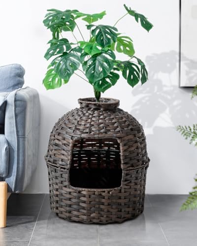 SETVSON Cat Litter Box Plant Furniture Enclosure, PE Rattan House - Image 2