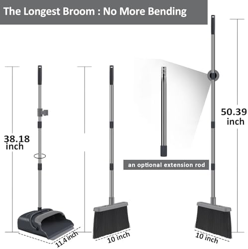 Broom and Dustpan Set for Home, Indoor&Outdoor Sweeping, Stand Up Broom and - Image 2