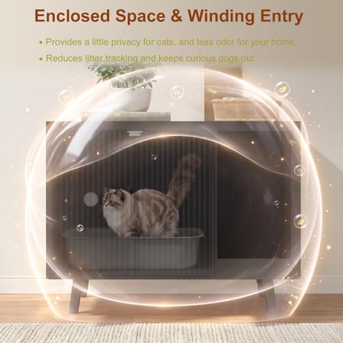 FROMJBEST Cat Litter Box Enclosure, 30.7" Hidden Litter Box Furniture - Image 2