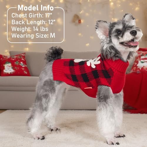 KYEESE Dog Christmas Sweater for Small Medium Dogs, Buffalo Plaid Reindeer - Image 4