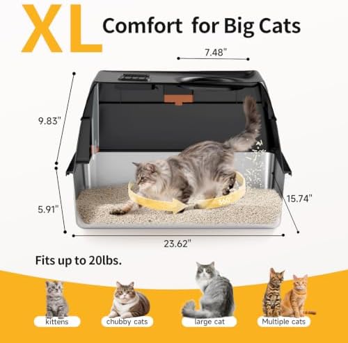 XL Enclosed Stainless Steel Litter Box - Image 4