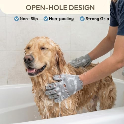Pet Grooming Gloves for Cats & Dogs, Silicone Pet Hair Removal Glove for Bathing - Image 5
