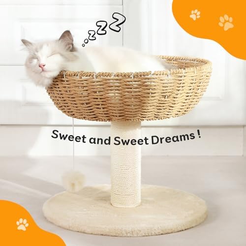 Small Cat Tree with 17.5-Inch Woven-Style Bed and Scratching Post - Image 3