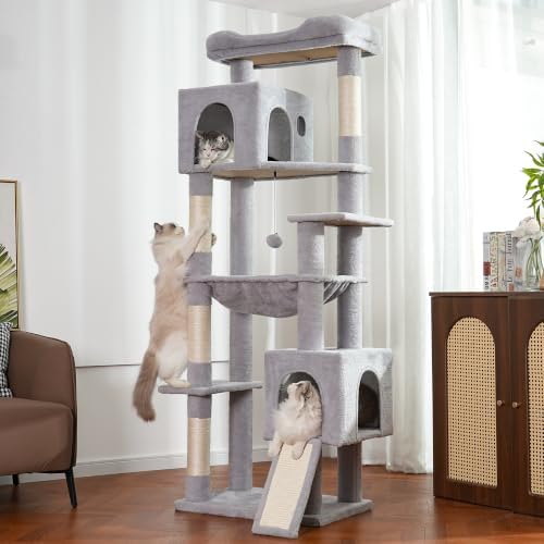 XXL Cat Tree Tower 70”with Oversized Bed, 2 Condos by Pawfessor