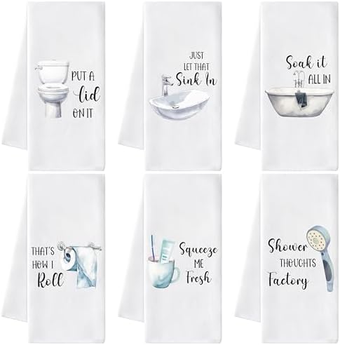 Funny Sayings Hand Towel, 6 Pack Polyester Bathroom Decor Towels by GROBRO7