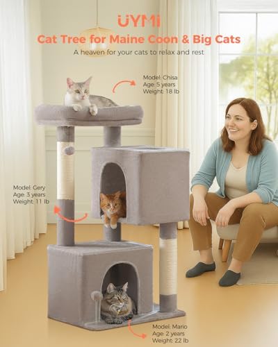 XL Cat Tree 44" Cat Tower for Large Cats 20 lbs, 2 Spacious Caves - Image 2