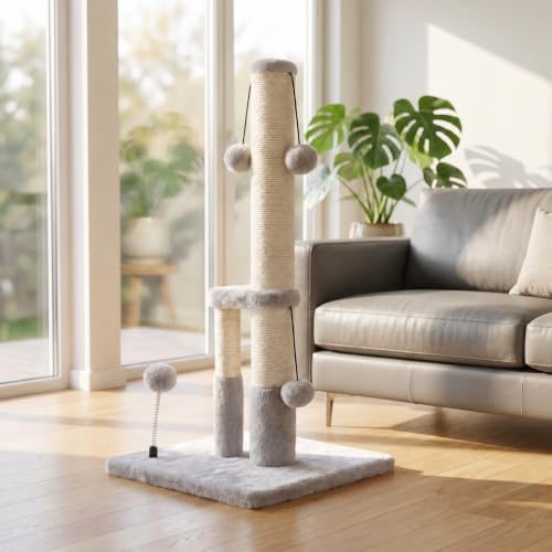 Dimaka Tall Cat Scratching Post, Double Lower Posts Extra Stable Cat Post Tree - Image 6