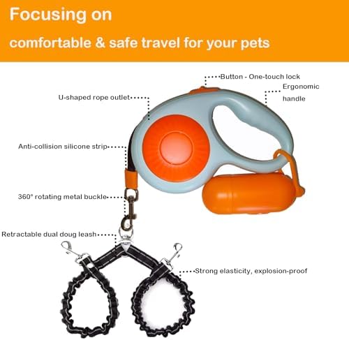 Double Dog Leash for Walking 2 Small Dogs, Dual Retractable 9.8ft Extendable - Image 2