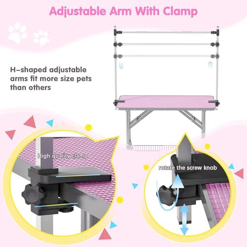 Lyromix 42'' Stainless Steel Pet Dog Grooming Table, Arm/Noose/Tray - Image 4