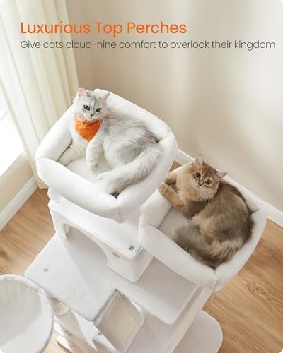Feandrea Cat Tree, 66.1-in Large Cat Tower, Cream White - Image 3