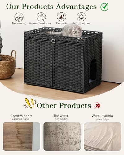 SETVSON Cat Litter Box Enclosure Furniture, Hidden PE Rattan - Image 3