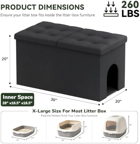 3-in-1 Cat Litter Box Enclosure Furniture, Cat Ottoman, Dark Grey - Image 3