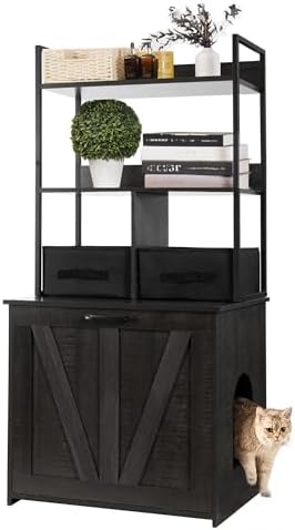DWANTON Cat Litter Box Enclosure, 2 Storage Shelves and 2 Drawers by DWANTON