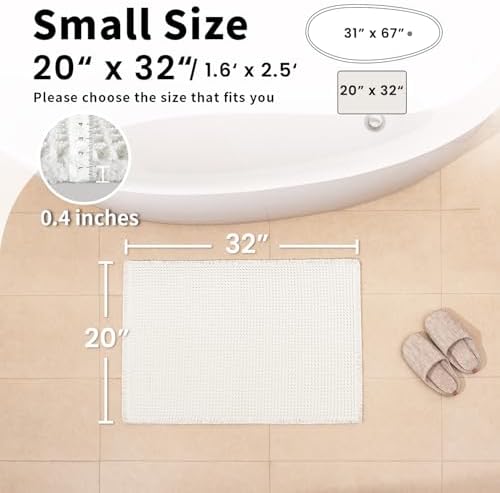 White Bathroom Rugs, Waffle Bath Mat Non Slip Washable - Image 2