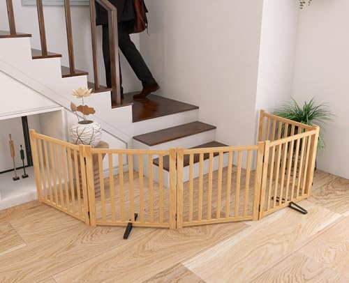 YOCAN Non-Painted Wooden Freestanding Dog Gates -5 Panels L:115" H:23" - Image 6