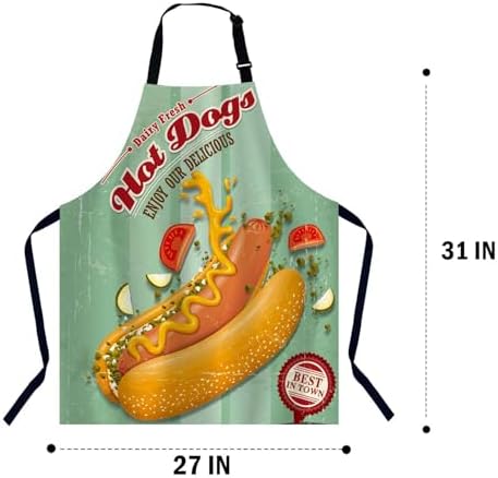 Vintage Hotdog Kitchen Apron for Women Men, Adjustable Apron Chef Bakers Apron - Image 2