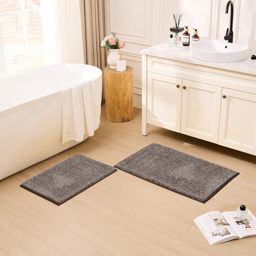 CozeCube Melange Brown Shaggy Bath Mat 32"x20" Non Slip Washable Rug - Image 3