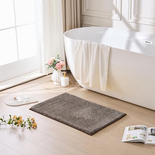 CozeCube Melange Brown Shaggy Bath Mat 32"x20" Non Slip Washable Rug - Image 2