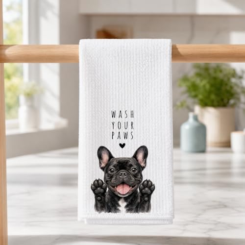 Black Frenchie Kitchen Towel, Hand Towel, French Bulldog Gifts - Image 3