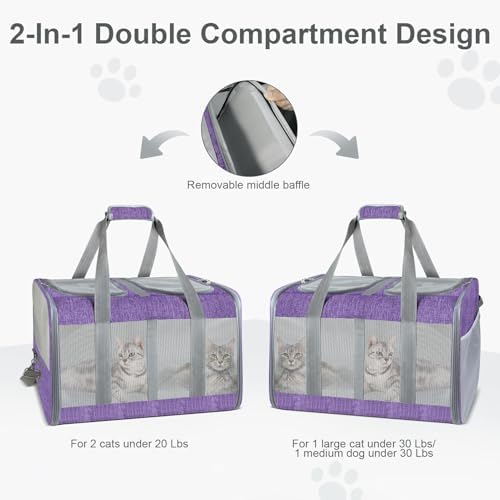 Soft-Sided Cat Carrier for 2 Cats, Breathable Mesh Design, Airline Approved - Image 6