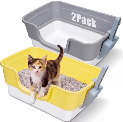 Bokon 2 Pack Small Cat Low Entry Litter Box, Kitty Litter Pan by Bokon