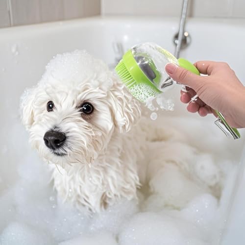 Pet Bath Brush with Shampoo Dispenser, Silicone Massage Grooming Tool - Image 2
