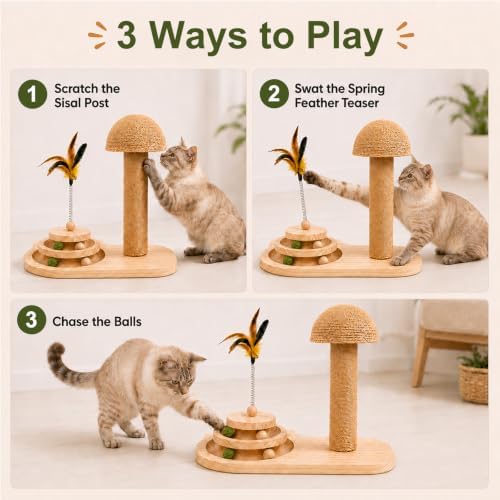 Cat Scratching Post, 3-in-1 Sisal Cat Tree Tower Scratcher - Image 4