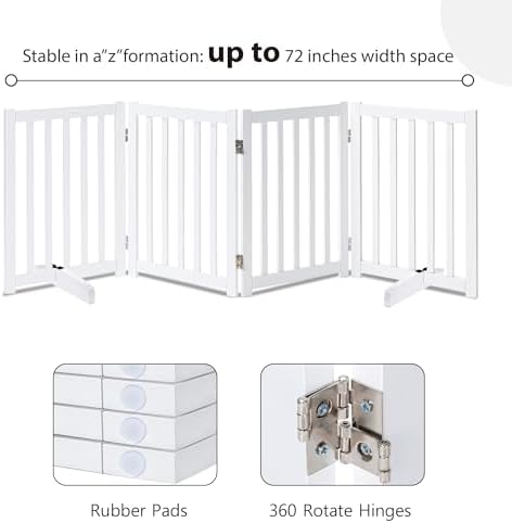 LZRS Wooden Free Standing Dog Gate 80" W x 30" H, Foldable Solid Hardwood Pet - Image 3