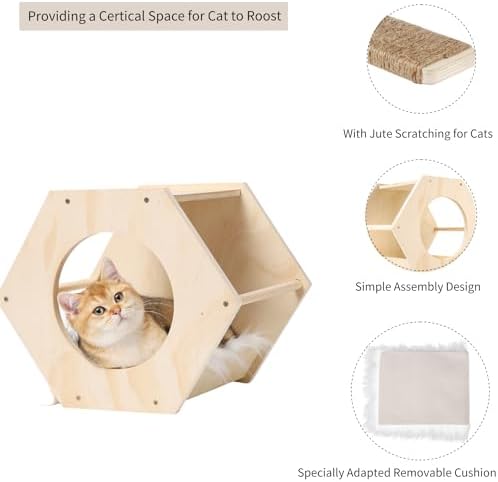 KATRIS Cat Shelves with 3 Steps Scratcher Post & Hammock, Wall Mounted Climbing - Image 4