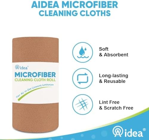 AIDEA Microfiber Cleaning Cloth-330 Sheets 6 Roll, Cleaning Rags 11×9" Brown - Image 3