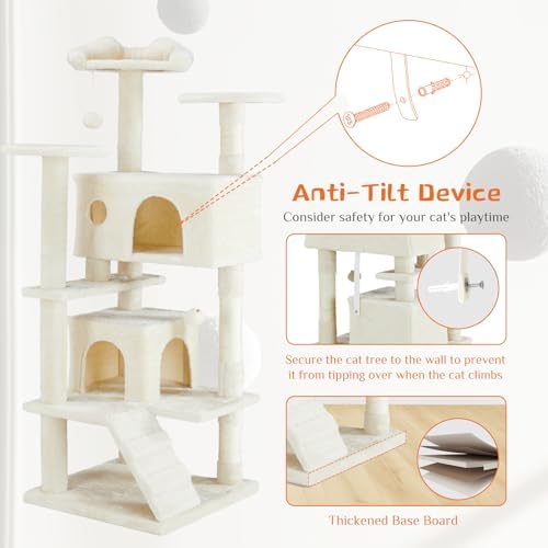 FluffyDream Cat Tree Tower for Indoor Cats, 54 Inches Multi-Level Activity Cat - Image 6
