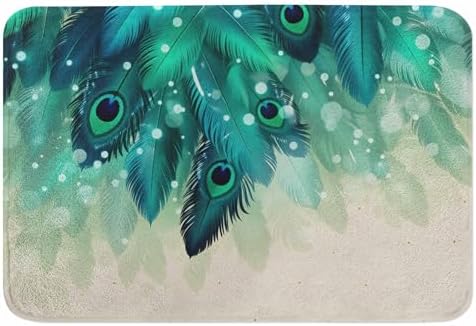 Peacock Feather Bathroom Mat Rugs Watercolor Gradient Blue Soft Halo Microfiber by Unknown