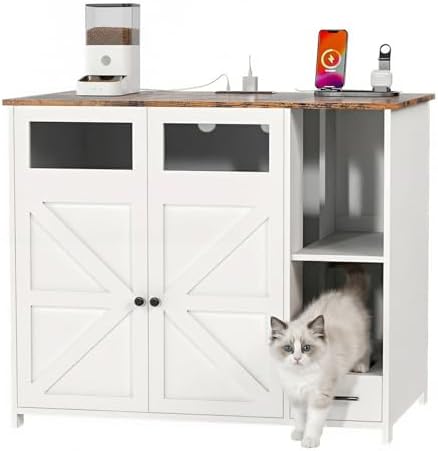 Hidden Cat Litter Box Enclosure Furniture – Large Dog-Proof Litter Box Cabinet by Skybright