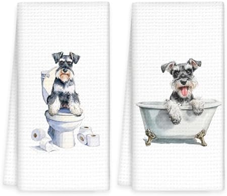 Funny Schnauzer Dog Hand Towels Set of 2, Gifts by OINDADE