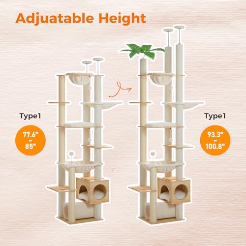 PEQULTI Floor to Ceiling Cat Tree, 93-101'' Adjustable Wooden Tower - Image 3