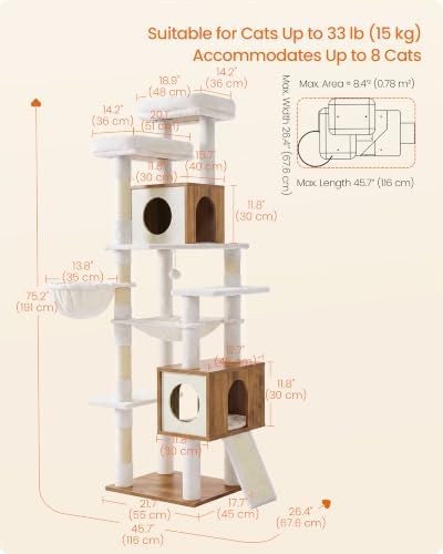 Feandrea Tall Cat Tree, 8-Tier Wood Tower - Image 6