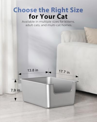 High-Sided Stainless Steel Cat Litter Box, Low Entry - Image 5