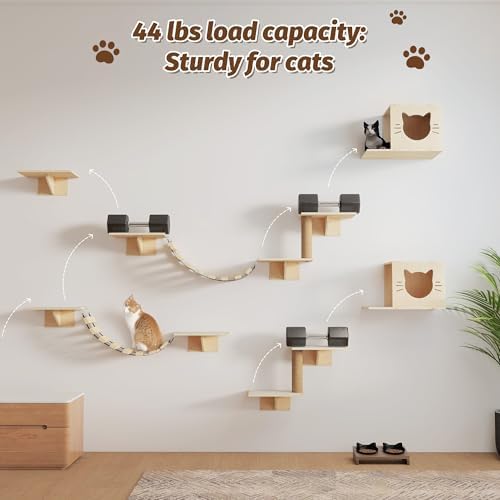 NYEEKOY Cat Wall Shelves, Wood 8-in-1 Cat Wall Furniture Set, Large Cat Shelves - Image 4