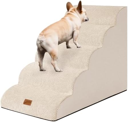 GoGoBunny Ramp Dog Stairs for High Beds 24.4" H, 5-Step Extra Wide Dog Slope by gogobunny