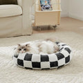 Ohocut Checkered Cat Dog Bed, Cute Black White Retro Style Aesthetic Round by Ohocut