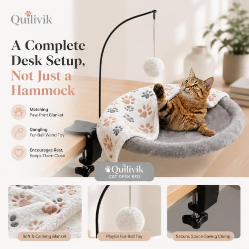 Cat Desk Bed – Reinforced Steel Clamp, Won't Collapse, Sunken Faux Fur Hammock - Image 6