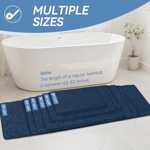 Bcoimo Bath Rug Mat, Chenille Extra Soft Navy Long Bathroom Runner Floor Rug - Image 2