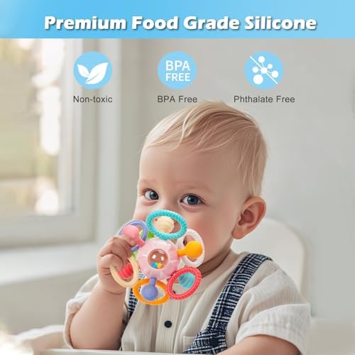 Baby Montessori Sensory Teething Toy 0-6 6-12 Months, Teether Ball & Rattle - Image 5