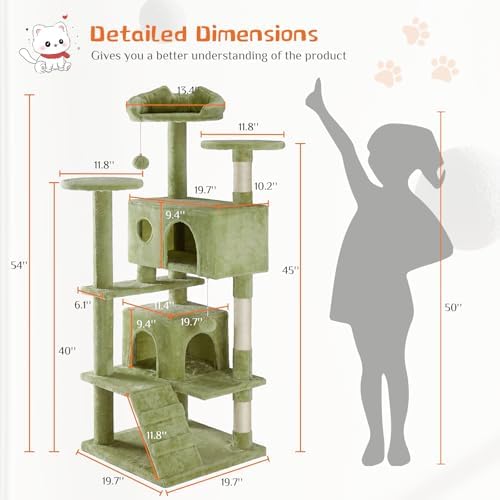 54 Inch Cat Tree Tower with Natural Sisal Scratching Post - Image 6